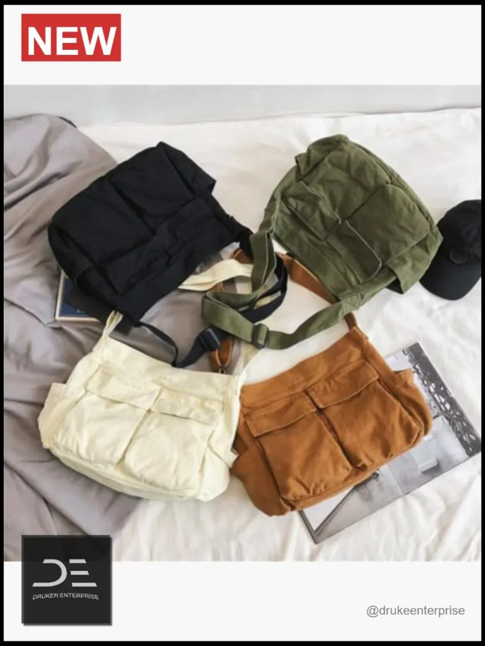 Canvas Messenger Bag Large Hobo Crossbody Shoulder Tote with Pocket